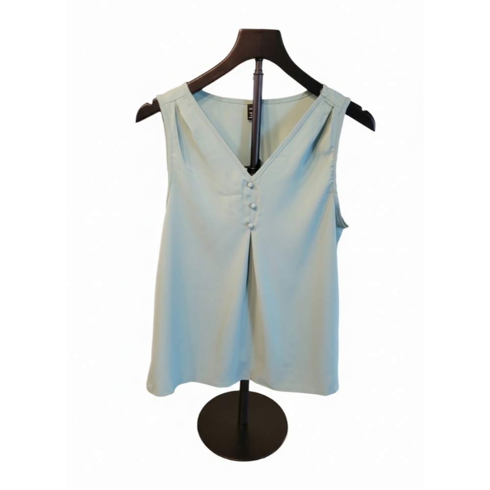 SHEIN Mint Green V-Neck Sleeveless Button-Front Tank